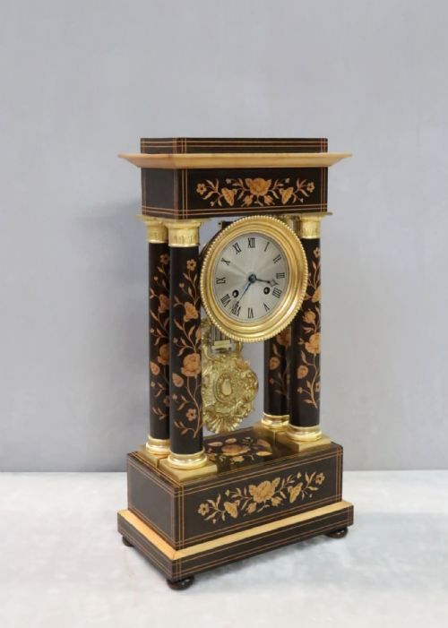 fig 1. French Ebonised and Inlaid Portico Mantel Clock by Leroy