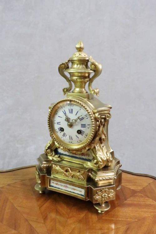 French Napoleon III Bronze Gilt and Porcelain Mantel Clock