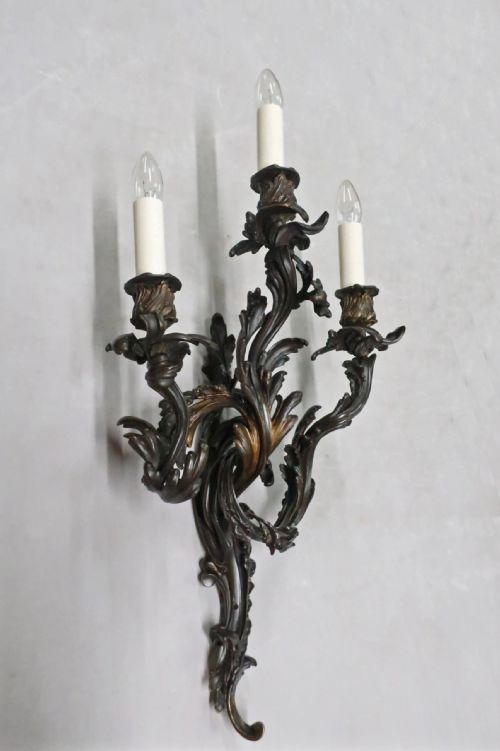 Substantial French Bronze Rococo Style Three Branch Wall Light