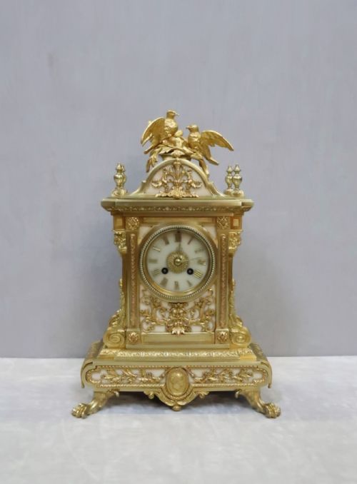 French Napoleon III Bronze Gilt Mantel Clock by Japy Freres