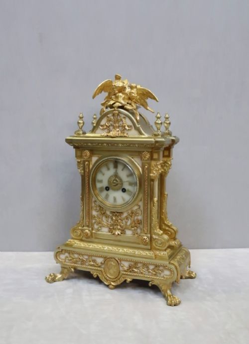 fig 1. FRENCH NAPOLEON III BRONZE GILT MANTEL CLOCK BY JAPY FRERES