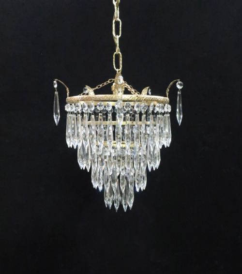 Italian Art Deco Four Tier Crystal Glass Chandelier