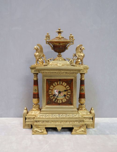 French Egyptian Revival Bronze Gilt Mantel Clock by Achille Brocot