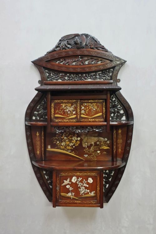 Japanese Meiji Period Shibayama Hanging Display Cabinet