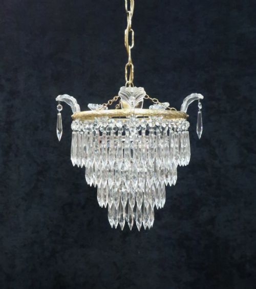 Italian Art Deco Four Tier Crystal Glass Chandelier