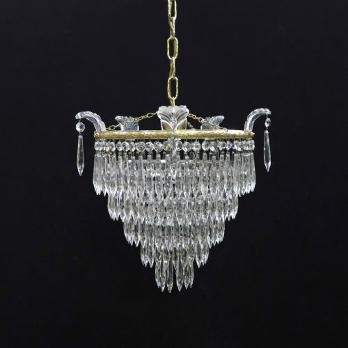 Italian Art Deco Five Tier Crystal Glass Chandelier