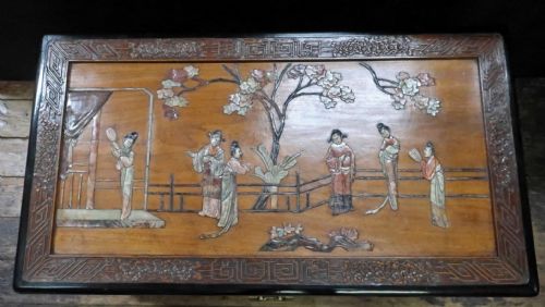 fig 1. ORIENTAL CHINESE CAMPHOR WOOD & SOAPSTONE CHEST