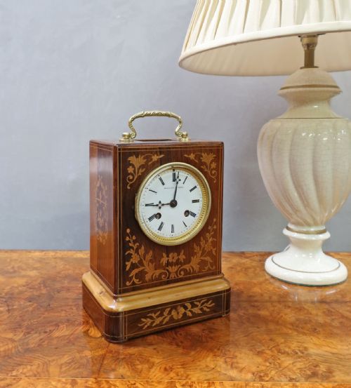 French Napoleon III Rosewood Campaign Mantel Clock