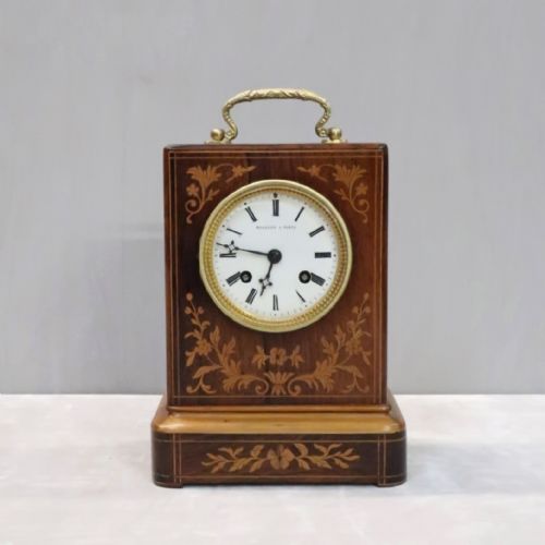 fig 1. FRENCH NAPOLEON III ROSEWOOD CAMPAIGN MANTEL CLOCK