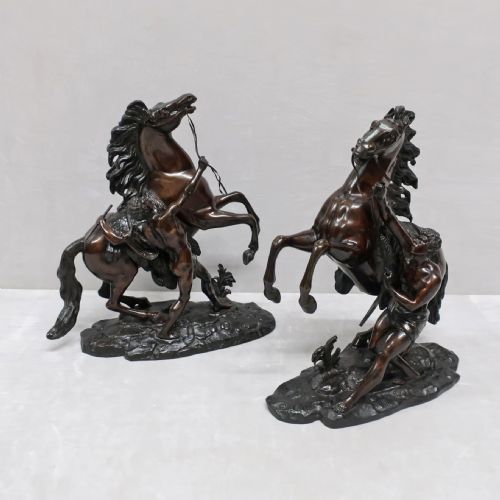 Pair of Bronze Marly Horse Sculptures After Coustou