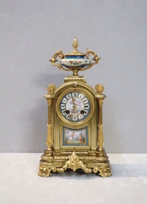 fig 1. FRENCH BRONZE GILT & PORCELAIN MANTEL CLOCK BY JAPY FRERES