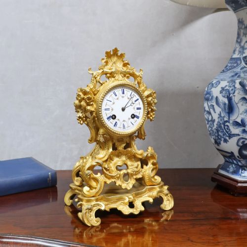French Bronze Gilt Rococo Style Mantel Clock