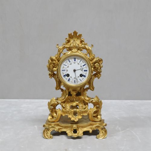 fig 1. FRENCH BRONZE GILT ROCOCO STYLE MANTEL CLOCK