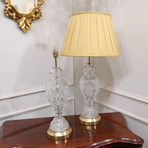 Pair of Italian Cut Crystal Glass Table Lamps