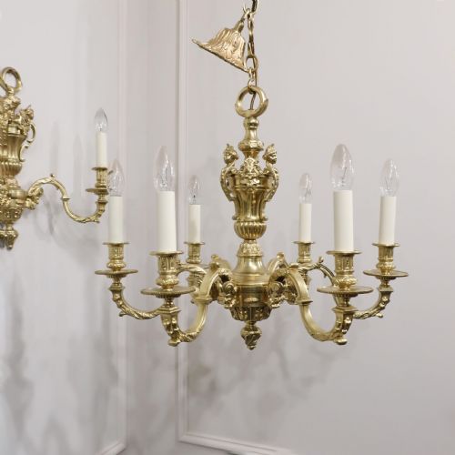 Edwardian Bronze Gilt Six Arm Mazarin Chandelier