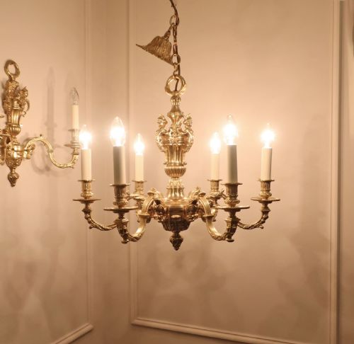 fig 1. EDWARDIAN BRONZE GILT SIX ARM MAZARIN CHANDELIER