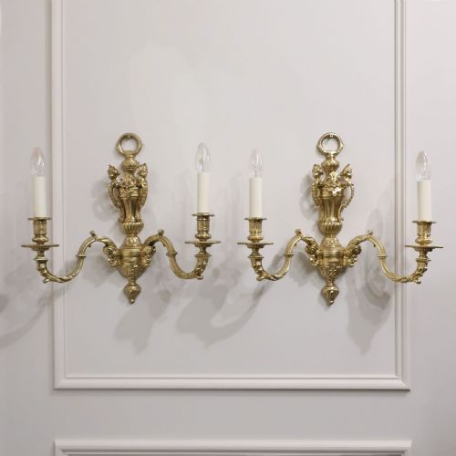 Pair of Edwardian Bronze Gilt Antique Mazarin Wall Lights