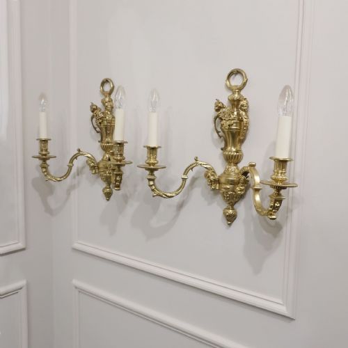 fig 1. PAIR OF EDWARDIAN BRONZE GILT ANTIQUE MAZARIN WALL LIGHTS