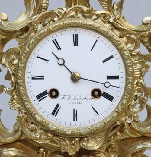 fig 1. FRENCH BRONZE GILT ROCOCO STYLE MANTEL CLOCK BY VINCENTI