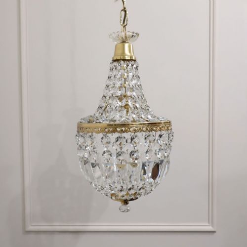 French Art Deco Crystal Glass Basket Chandelier