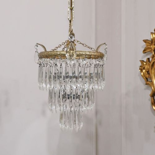 Italian Art Deco Three Tier Crystal Glass Chandelier