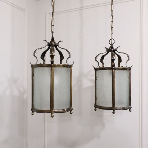 Pair of Edwardian Bronze Hall Lanterns