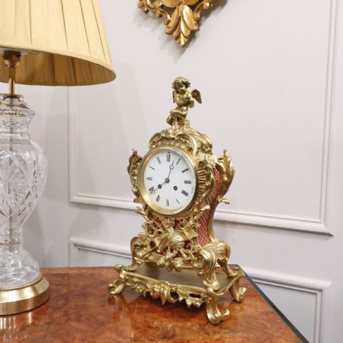French Rococo Style Brass Gilt Mantel Clock by Japy Freres