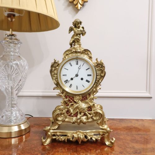 fig 1. French Rococo Style Brass Gilt Mantel Clock by Japy Freres