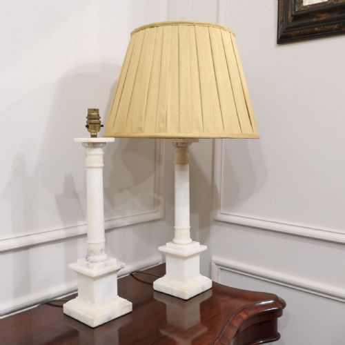 Pair of Italian Alabaster Column Table Lamps