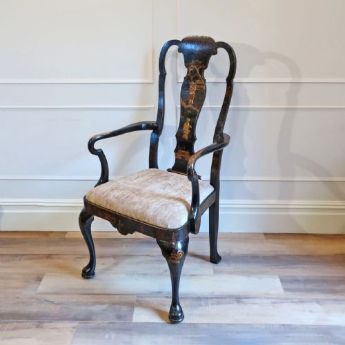 Victorian Chinoiserie Queen Anne Style Armchair