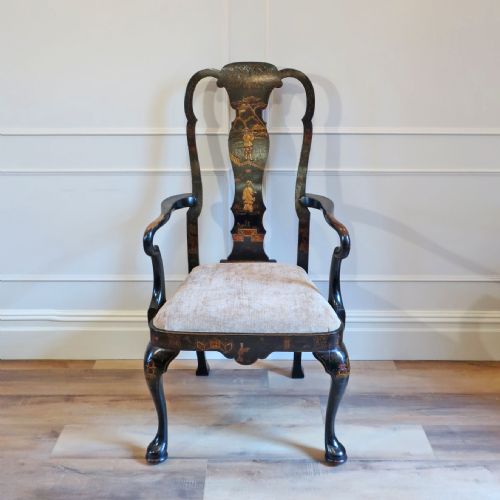 fig 1. Victorian Chinoiserie Queen Anne Style Armchair
