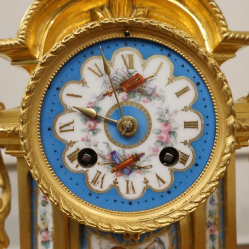 fig 1. French Louis XVI Style Bronze Gilt Mantel Clock by Hausburg
