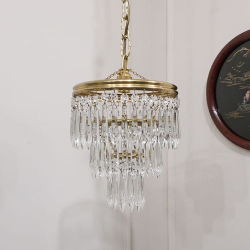 Italian Art Deco Three Tier Crystal Glass Chandelier