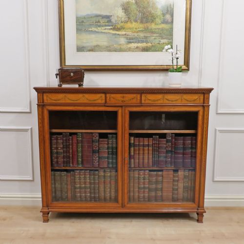 Victorian Satinwood Marquetry Bookcase Attributed to Edwards & Roberts