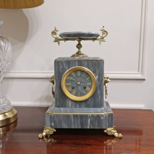 French Neoclassical Style Grey Marble Mantel Clock