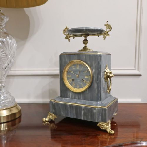 fig 1. French Neoclassical Style Grey Marble Mantel Clock