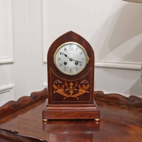 fig 1. French Mahogany & Marquetry Mantel Clock by Japy Freres