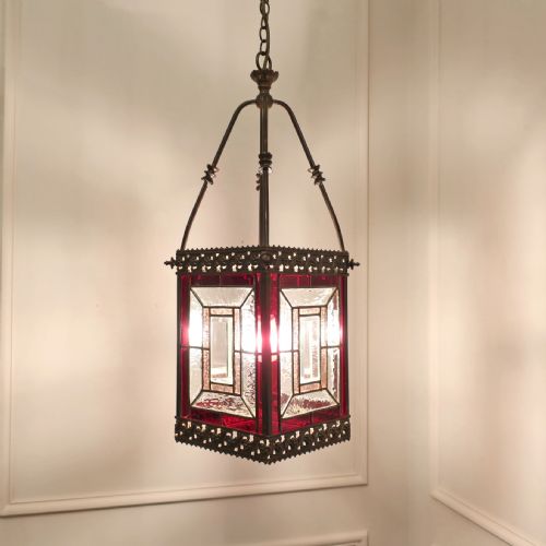 fig 1. Victorian Bronze & Stained Glass Hall Lantern