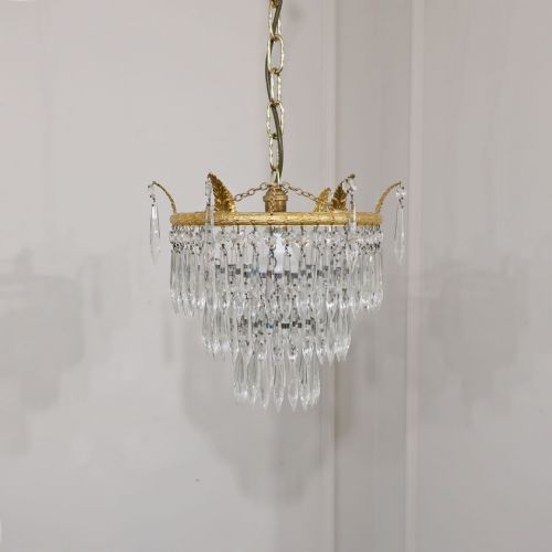 Italian Art Deco Three Tier Crystal Glass Chandelier
