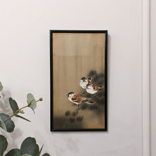 Japanese Framed Woodblock Print by Koson Ohara 'Three Sparrows'