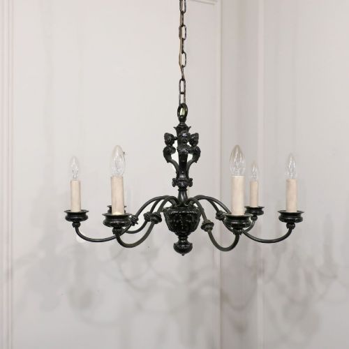 French Bronzed Seven Arm Chandelier - Two Available