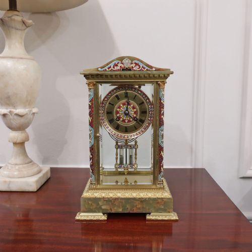 French 19th Century Champleve Four Glass Mantel Clock