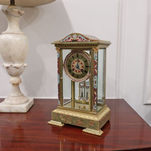 fig 1. French 19th Century Champleve Four Glass Mantel Clock