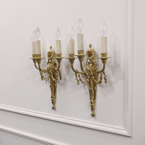 fig 1. Pair of French Neoclassical Style Bronze Gilt Wall Lights