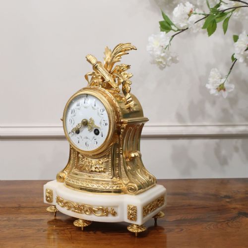 FRENCH LOUIS XIV STYLE BRONZE GILT MANTEL CLOCK