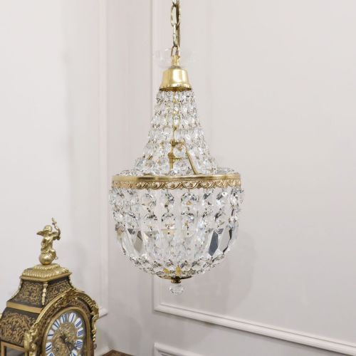 French Art Deco Crystal Glass Basket Chandelier