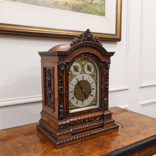 German Black Forest Three Train Walnut Bracket Clock by Lenzkirch
