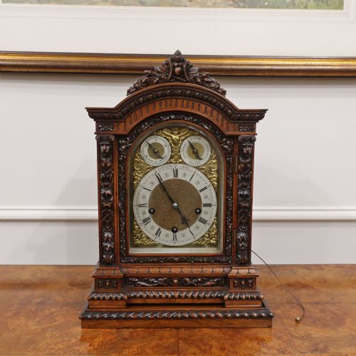 fig 1. German Black Forest Three Train Walnut Bracket Clock by Lenzkirch