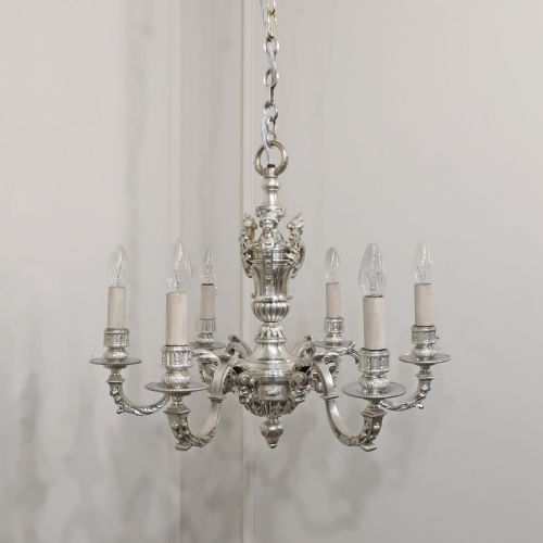 fig 1. Pair of Edwardian Silver French Style Mazarin Chandeliers by G.E.C