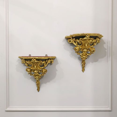 Pair of Victorian Rococo Style Gilt Wall Brackets